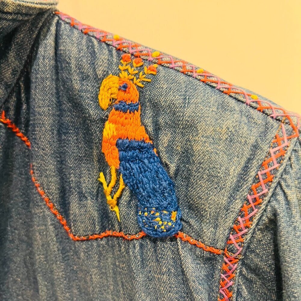 Vtg 70's Maverick Embroidered Denim Pearl Snap Shirt Long Tail Western Cowboy - Picture 12 of 16